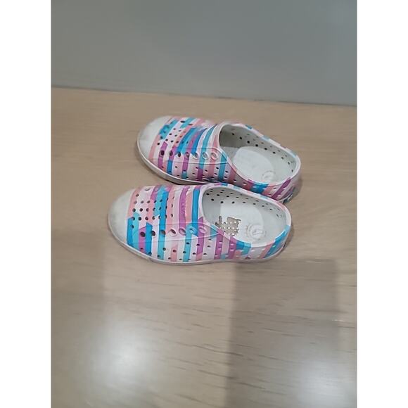 Native Kids Jefferson Sugarlite Sandals Shoes Sz 8 Shell White Pastel Stripe - Picture 5 of 9